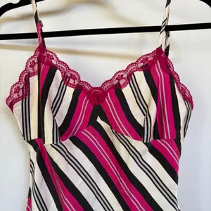 Y2K Hot Pink Silk Striped Lace Tank Top Cami 2000s Babydoll Indie Sleeze Medium thumbnail 2