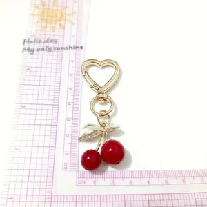 Stylish Gold Heart Cherry Theme Alloy Cherry Keychain with‎ Heart Clip thumbnail 4