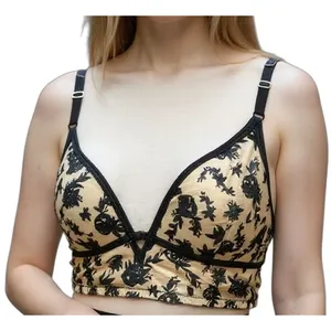 INC International Concepts Bralette‎ S Tan Black Velvet Floral Wirefree Coquette thumbnail 1