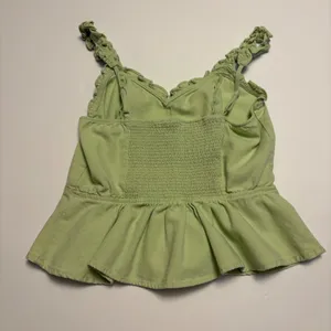 E&M Peplum Top Women Size M Green Ruffle Strap Smocked Back Sweetheart Neck thumbnail 2