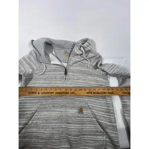Carhartt Women Striped Quarter Zip‎ Hooded Sweatshirt Relaxed Fit Cozy Gray Sz S thumbnail 6