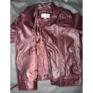 Xhilaration Womens Burgundy Faux Leather Moto Biker Jacket Quilted Size S thumbnail 6