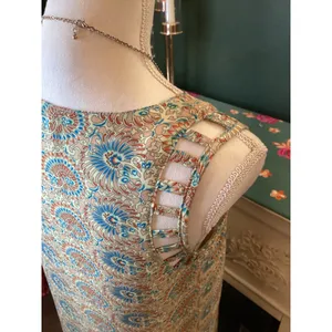 Umgee Paisley Shift Dress Sz Small Blue Orange Ladder‎ Shoulder thumbnail 4
