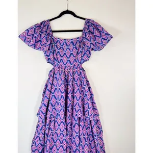 Banjanan Dress Purple Bonnie Maxi Floral Layered Cutout Fit Flare Boho Small thumbnail 5