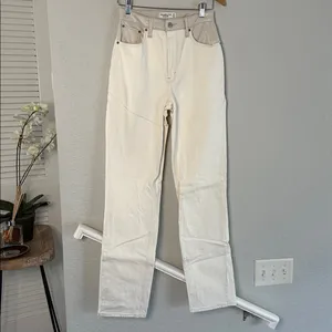 Abercrombie & Fitch 90s Straight Ultra High Rise Jeans Cream Faux Leather Y2K thumbnail 3