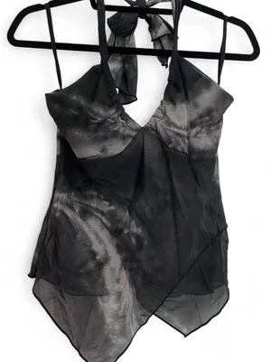 Black Y2K Tie Dye Halter Top Asymmetrical Hem thumbnail 1