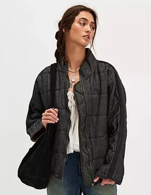NWT Free People Dolman Quilted Textured Denim Jacket thumbnail 1