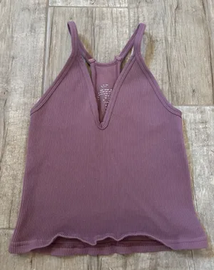 SET ACTIVE Sculptflex Ribbed V Neck Top- Mauve thumbnail 1