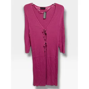 Lane Bryant 18/20 Pink Ribbed Double Tie Front Duster Cardigan NWT Berry NEW thumbnail 2