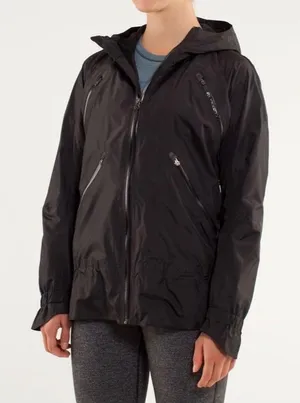 Lululemon‎ Make It Rain Running Jacket Black Hooded Zip Windbreaker Size 4 thumbnail 1