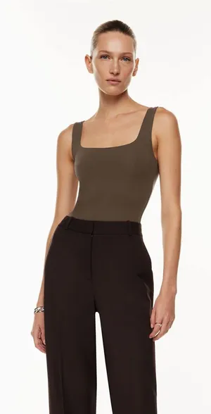 Aritzia BABATON Square contour sleeveless thong tank top mocha brown bodysuit thumbnail 1