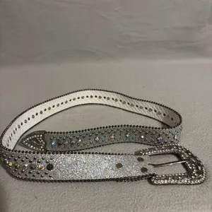 Bling Bling Womens Elegant Western Sparkly Silver Studded Belt missing belt loop thumbnail 5