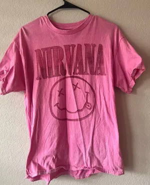 Nirvana Graphic Band Tee Pink 100% Cotton Grunge Rock T-Shirt thumbnail 1