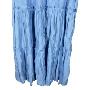 Blu Pepper Tiered Solid Maxi Dress Light Blue Cottagecore Tie Shoulder Size S thumbnail 4