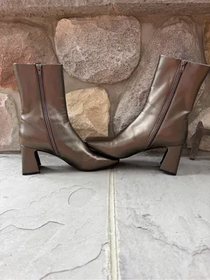 JEFFREY CAMPBELL Jerema Boot In Pewter Square Toe Flared Heel Ankle Zip Up thumbnail 3