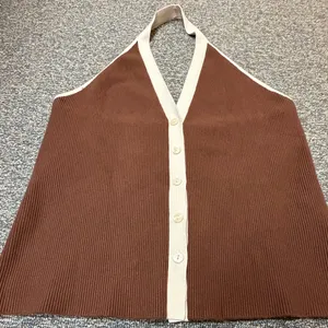 Abercrombie Ribbed Halter Top Sweater Vest | Brown & Cream Button Up Knit XL thumbnail 7