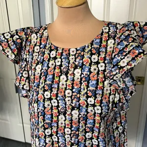 J Crew Mercantile‎ Women's Floral Ruffle Sleeve Top Size 12 Black Multi thumbnail 4