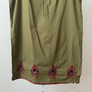 Venezia Jeans Cotton Boho Lagenlook Embroidered Beaded Maxi Skirt 18/20 Green thumbnail 3