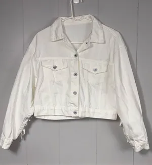 White Fringe Medium Buttondown Jean Jacket Festival Western Cowboy Country thumbnail 1