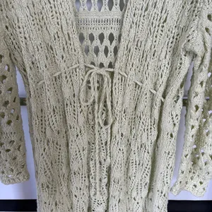 Free People Green Open Knit Long Beach Boho Resortwear Vacation Cardigan Large thumbnail 5