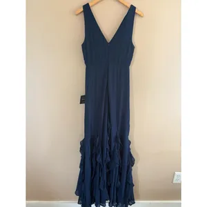 Lulus Alorna Dark Navy Sleeveless Ruffled Maxi Dress Size Small NWT Whimsical thumbnail 4