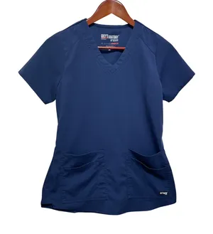 Greys Anatomy Womens Scrub Top XS Navy Stretch Medical Nurse Utility Uniform‎ thumbnail 1