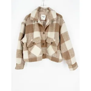 Abercrombie & Fitch Plaid Oversized Shacket‎ Women's L Tan Cream Cozy thumbnail 2