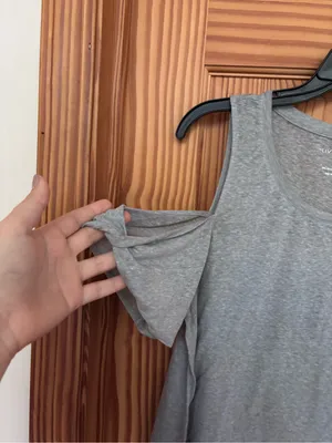 Gray Cold-Shoulder Top with Tie Sleeves thumbnail 2