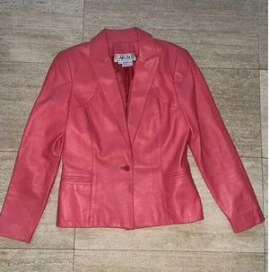 Vintage Carlisle Pink Leather‎ Women's Jacket Sz 4 thumbnail 1