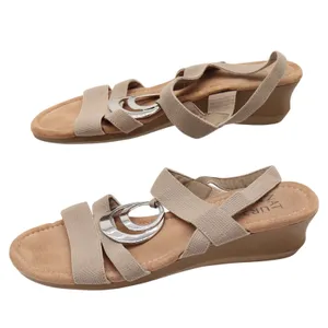 Naturalizer Sandals Womens 8.5M Galaxy Taupe Wedge Silver Ring Elastic Excellent thumbnail 2
