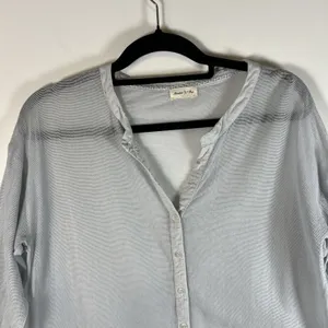 Anthropologie Meadow Rue Mesh Lace Embroidered Shirt Top Sz L Cottagecore Blue‎ thumbnail 2