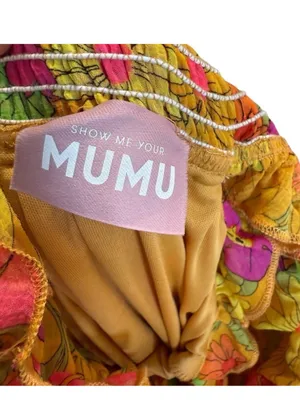 Show Me Your MuMu Pink, Yellow & Green Floral Ruffle Midi Dress thumbnail 5
