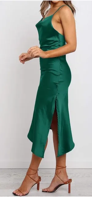 R.‎ Vivimos Teal Satin Slip Dress Size Medium thumbnail 1