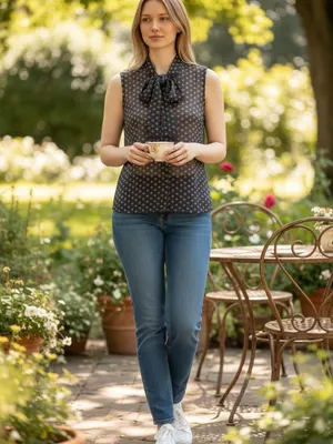Old Navy Vintage Sheer Gray Polka Dot Tie Neck Sleeveless Blouse Pussybow XS thumbnail 10