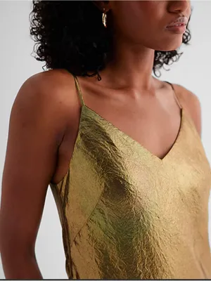 Express Metallic Gold Slip Midi Dress thumbnail 3