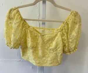 Cider Yellow Floral Lace Puff Sleeve Crop Top Sweetheart Neck Size S Coquette thumbnail 1