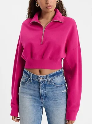 SheIn Fashion Quarter Zip Banded Bottom Cropped Sweatshirt Size M thumbnail 1
