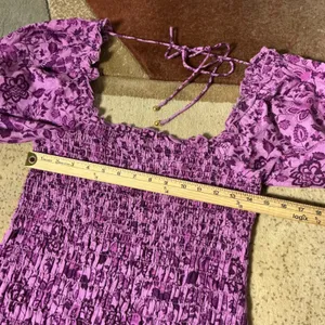 Free People Romantic Floral Smocked Mini Dress‎ Womens M Purple Puff Sleeve Boho thumbnail 3