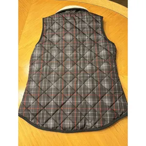 British Khaki Quilted Plaid Vest Sherpa Collar Black Gray Red‎ Women Small thumbnail 3