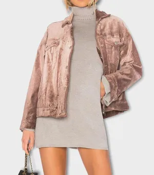 Free People Velvet Trucker Jacket - Mauve - XS/S thumbnail 6