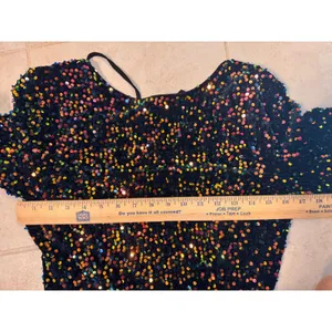 Bella Barnett NWT Sequin Mini Dress M Black Rainbow Long Sleeve‎ Open Back Dress thumbnail 9