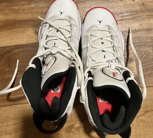Jordan Men’s Mid Top Lace-Up Basketball Sneakers White/Black/Red Solid thumbnail 3