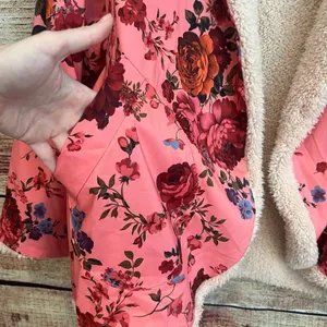 Urban Outfitters Inspired Beatriz Fuzzy Reversible Coat Jacket L Floral Fleece thumbnail 2
