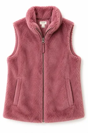 J.Crew Faux Fur Vest Women's Small Pink Full Zip Mock Neck Plush Fleece thumbnail 1