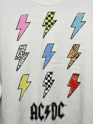 Grayson Threads AC/DC Lightning Bolt Graphic Cropped Sweatshirt Cream Large thumbnail 3