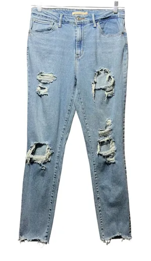 Levis 721 High Rise Skinny Jeans Distressed Ripped Light Wash Size‎ 30 Raw Hem thumbnail 1