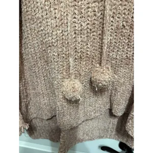 POL‎ Chenille Pom Pom Hoodie Distressed Knit Sweater Pink Size Medium thumbnail 3