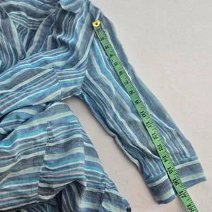 Soft Surroundings 100% Linen Striped‎ Tiered Midi Shirt Dress Blue Coastal XS thumbnail 10