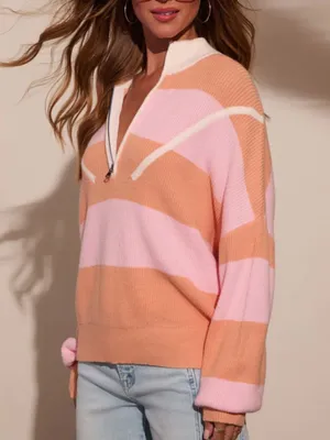 Vici - Orange & Pink Sleek Stride Striped Quarter Zip Sweater thumbnail 2
