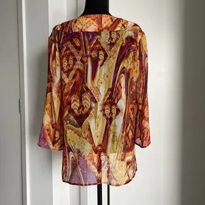 Chicos Blouse Womens Size 2 Large Multicolor Silk Sheer Beaded Tunic Top Boho thumbnail 3